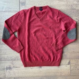 Red J. Crew Merino Sweater with Brown Suede Elbow Patches